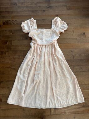 Classic Square Neck Puff Sleeve Midi Dress in Soft Blush